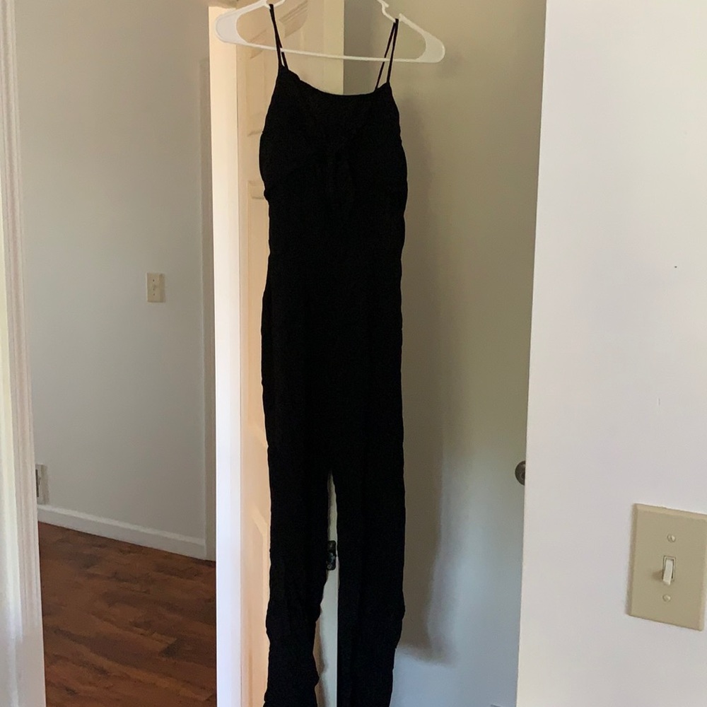 Papaya black front tie romper